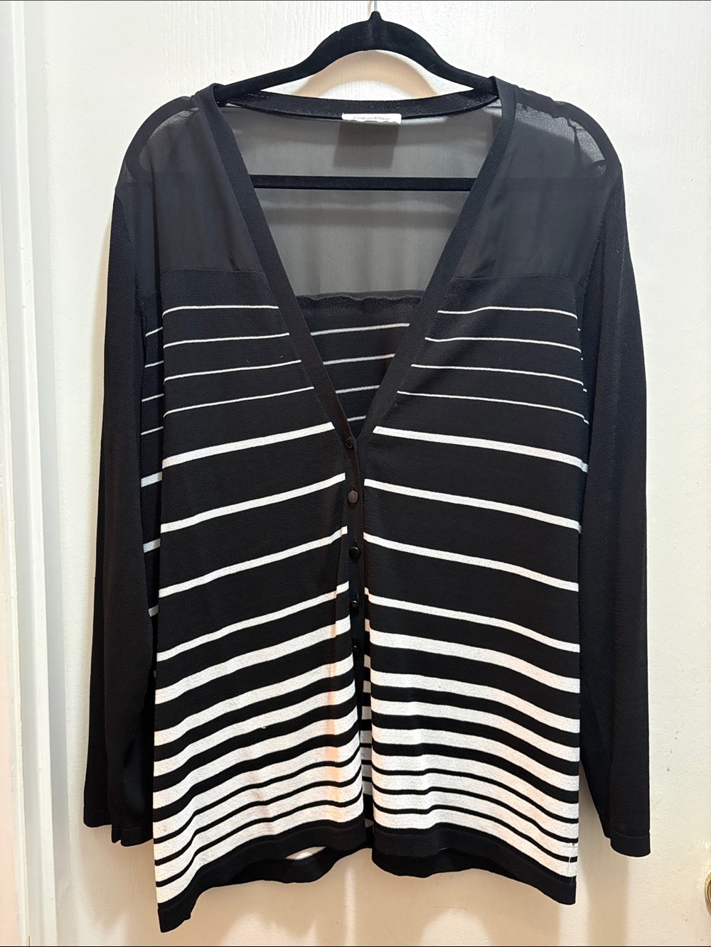 Calvin Klein Black and White Striped Button-Front Women's Top